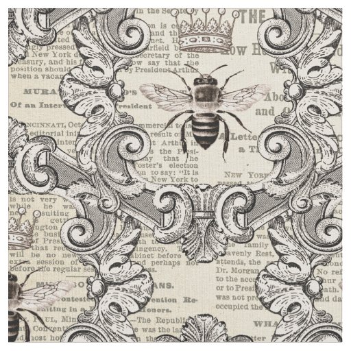 Vintage Bees and Newspaper Print Fabric